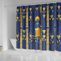 Amun Shower Curtain Ancient Egyptian Hieroglyphic, Pharaoh and Scarab - Wonder Print Shop