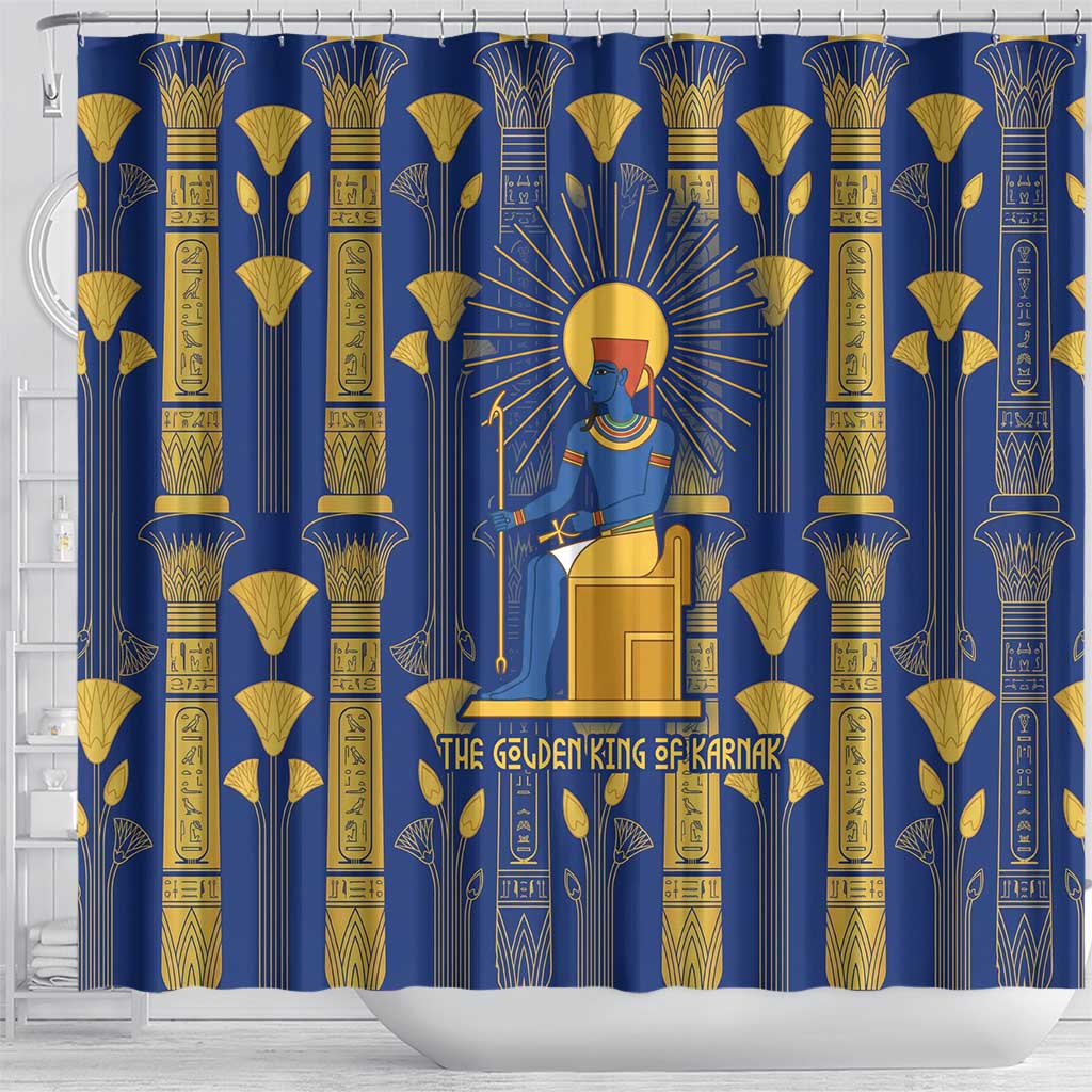 Amun Shower Curtain Ancient Egyptian Hieroglyphic, Pharaoh and Scarab - Wonder Print Shop