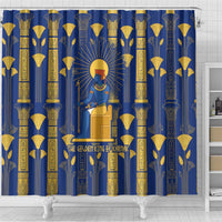Amun Shower Curtain Ancient Egyptian Hieroglyphic, Pharaoh and Scarab - Wonder Print Shop