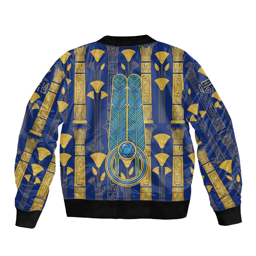 Amun Sleeve Zip Bomber Jacket Ancient Egyptian Hieroglyphic, Pharaoh and Scarab - Wonder Print Shop