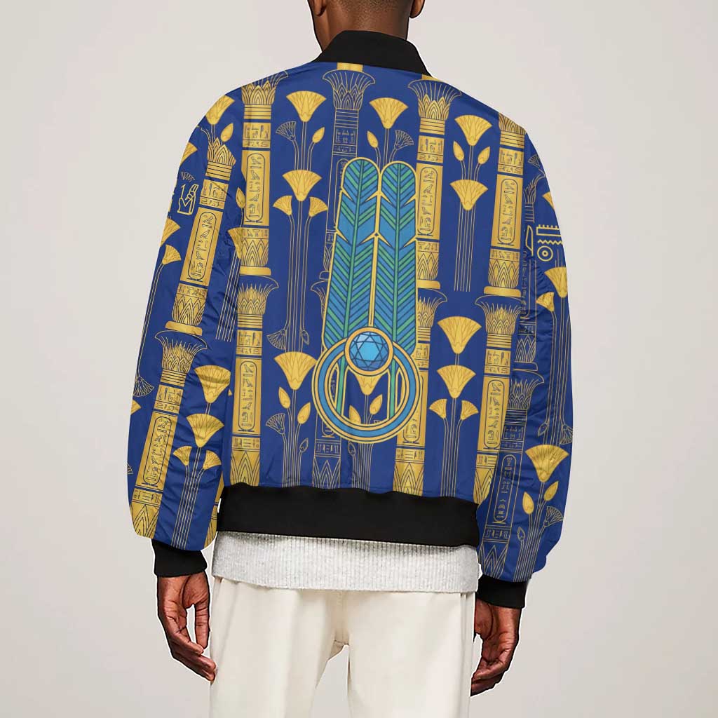 Amun Sleeve Zip Bomber Jacket Ancient Egyptian Hieroglyphic, Pharaoh and Scarab - Wonder Print Shop