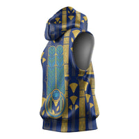 Amun Sleeveless Hoodie Ancient Egyptian Hieroglyphic, Pharaoh and Scarab - Wonder Print Shop