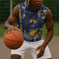 Amun Sleeveless Hoodie Ancient Egyptian Hieroglyphic, Pharaoh and Scarab - Wonder Print Shop