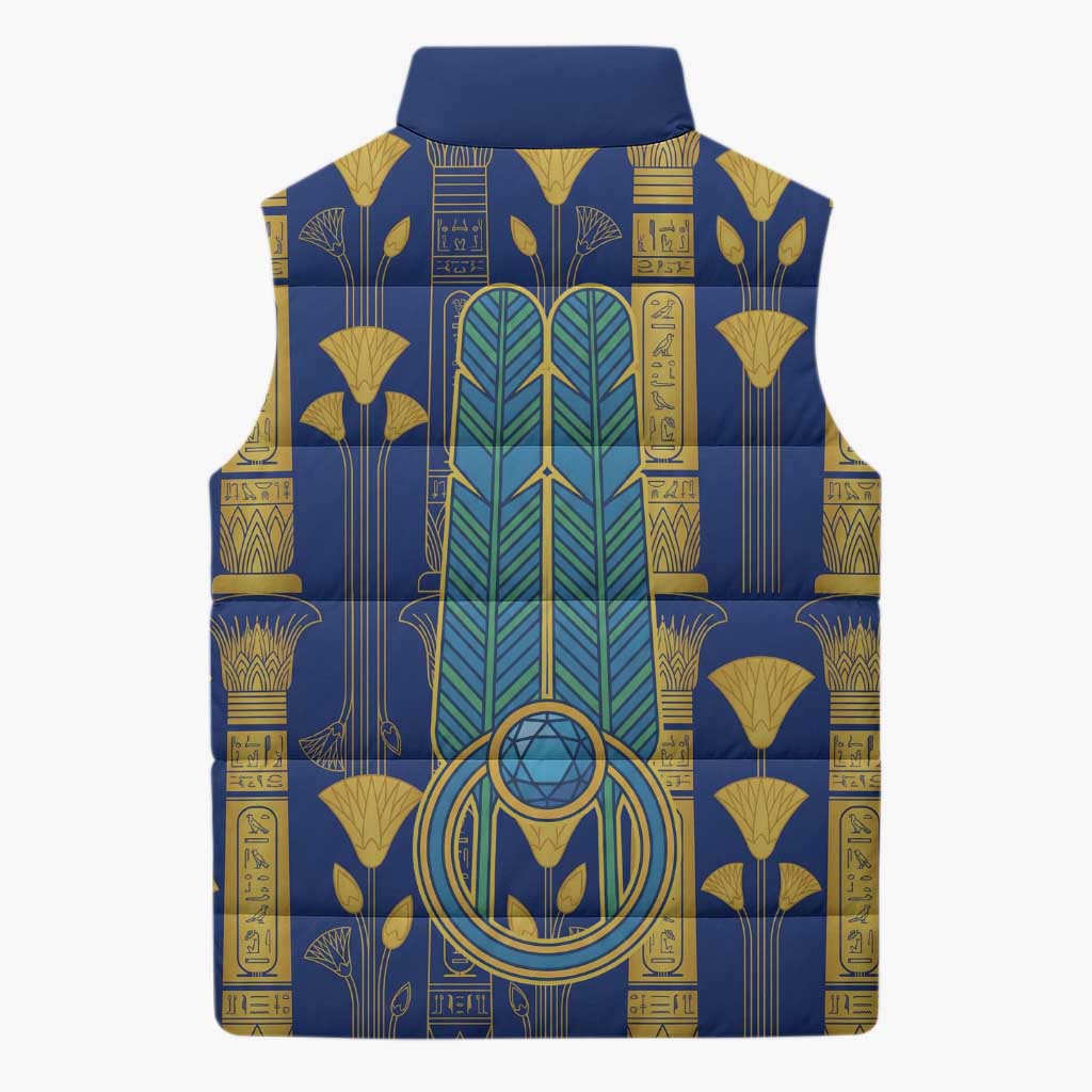 Amun Sleeveless Puffer Jacket Ancient Egyptian Hieroglyphic, Pharaoh and Scarab - Wonder Print Shop
