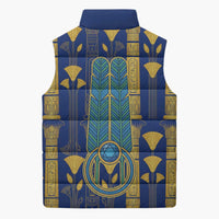 Amun Sleeveless Puffer Jacket Ancient Egyptian Hieroglyphic, Pharaoh and Scarab - Wonder Print Shop