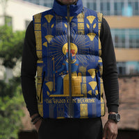 Amun Sleeveless Puffer Jacket Ancient Egyptian Hieroglyphic, Pharaoh and Scarab - Wonder Print Shop