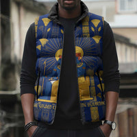 Amun Sleeveless Puffer Jacket Ancient Egyptian Hieroglyphic, Pharaoh and Scarab - Wonder Print Shop