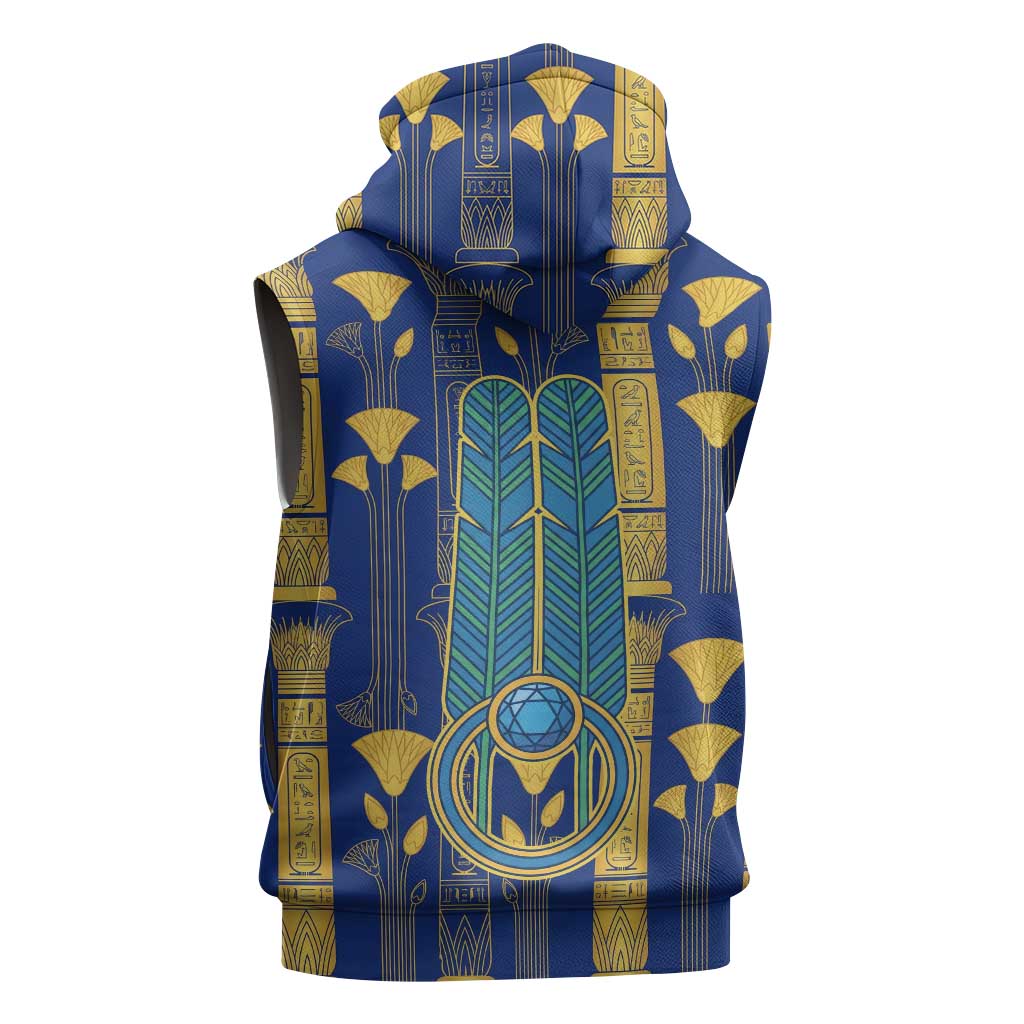 Amun Sleeveless Zip Hoodie Ancient Egyptian Hieroglyphic, Pharaoh and Scarab - Wonder Print Shop