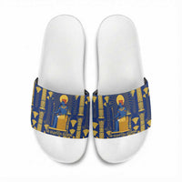 Amun Slide Sandals Ancient Egyptian Hieroglyphic, Pharaoh and Scarab - Wonder Print Shop