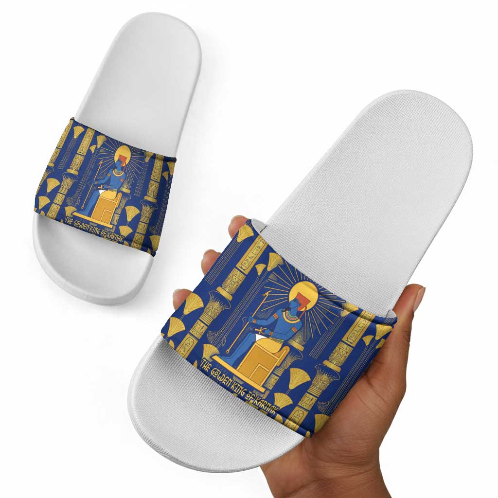 Amun Slide Sandals Ancient Egyptian Hieroglyphic, Pharaoh and Scarab - Wonder Print Shop