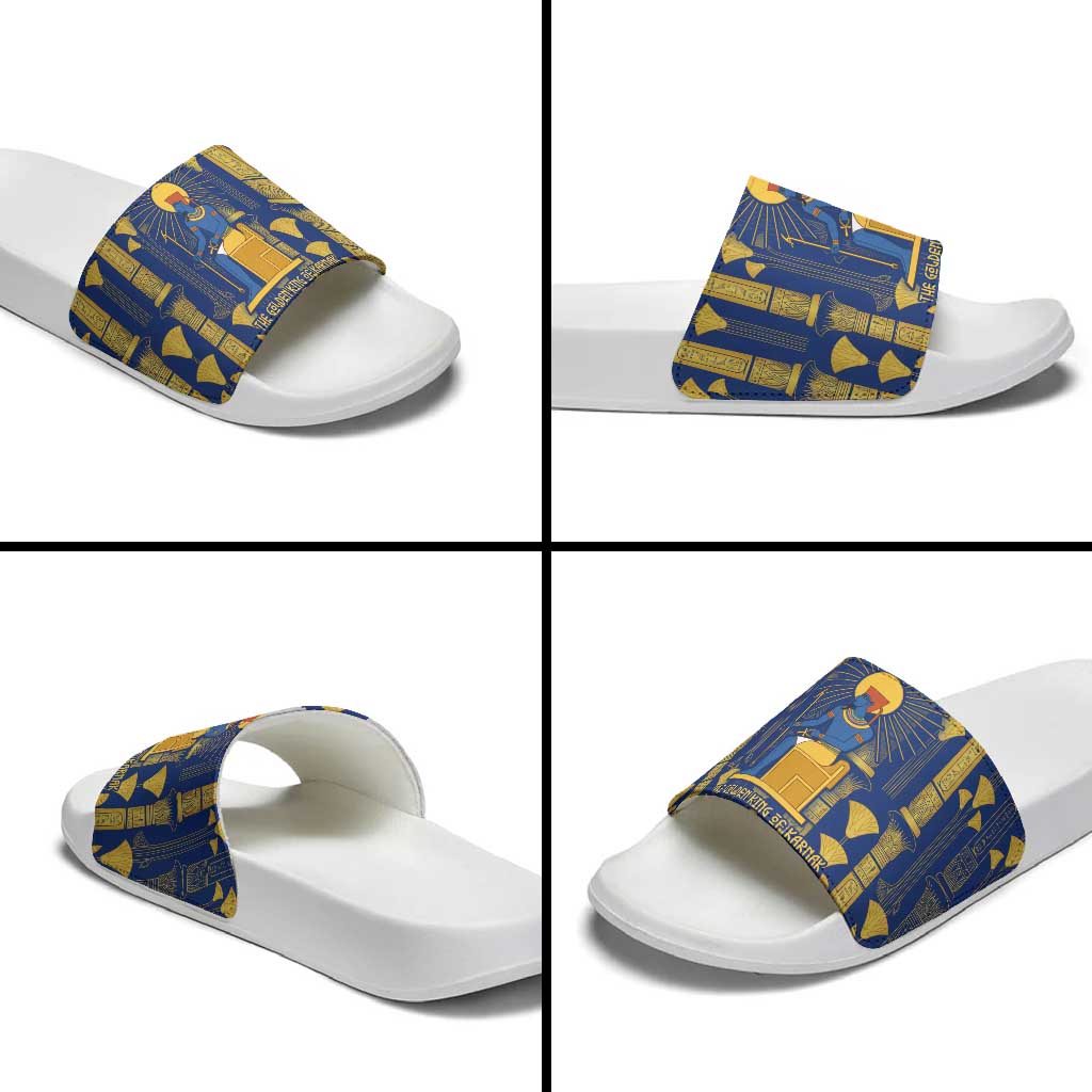 Amun Slide Sandals Ancient Egyptian Hieroglyphic, Pharaoh and Scarab - Wonder Print Shop