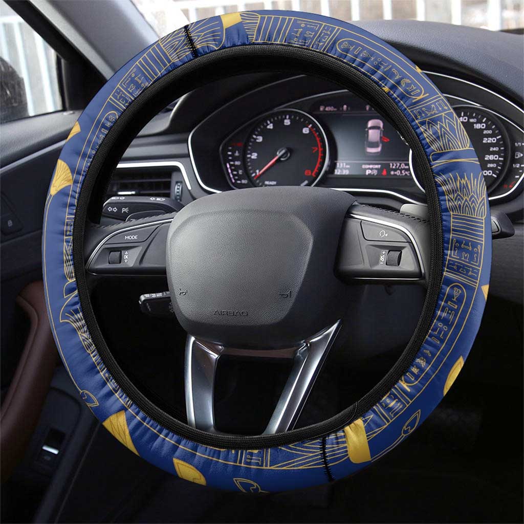 Amun Steering Wheel Cover Ancient Egyptian Hieroglyphic, Pharaoh and Scarab - Wonder Print Shop