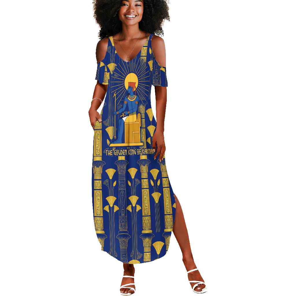 Amun Summer Maxi Dress Ancient Egyptian Hieroglyphic, Pharaoh and Scarab - Wonder Print Shop
