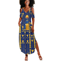 Amun Summer Maxi Dress Ancient Egyptian Hieroglyphic, Pharaoh and Scarab - Wonder Print Shop