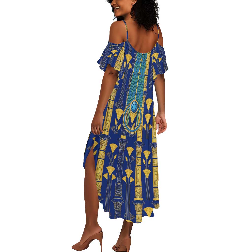 Amun Summer Maxi Dress Ancient Egyptian Hieroglyphic, Pharaoh and Scarab - Wonder Print Shop