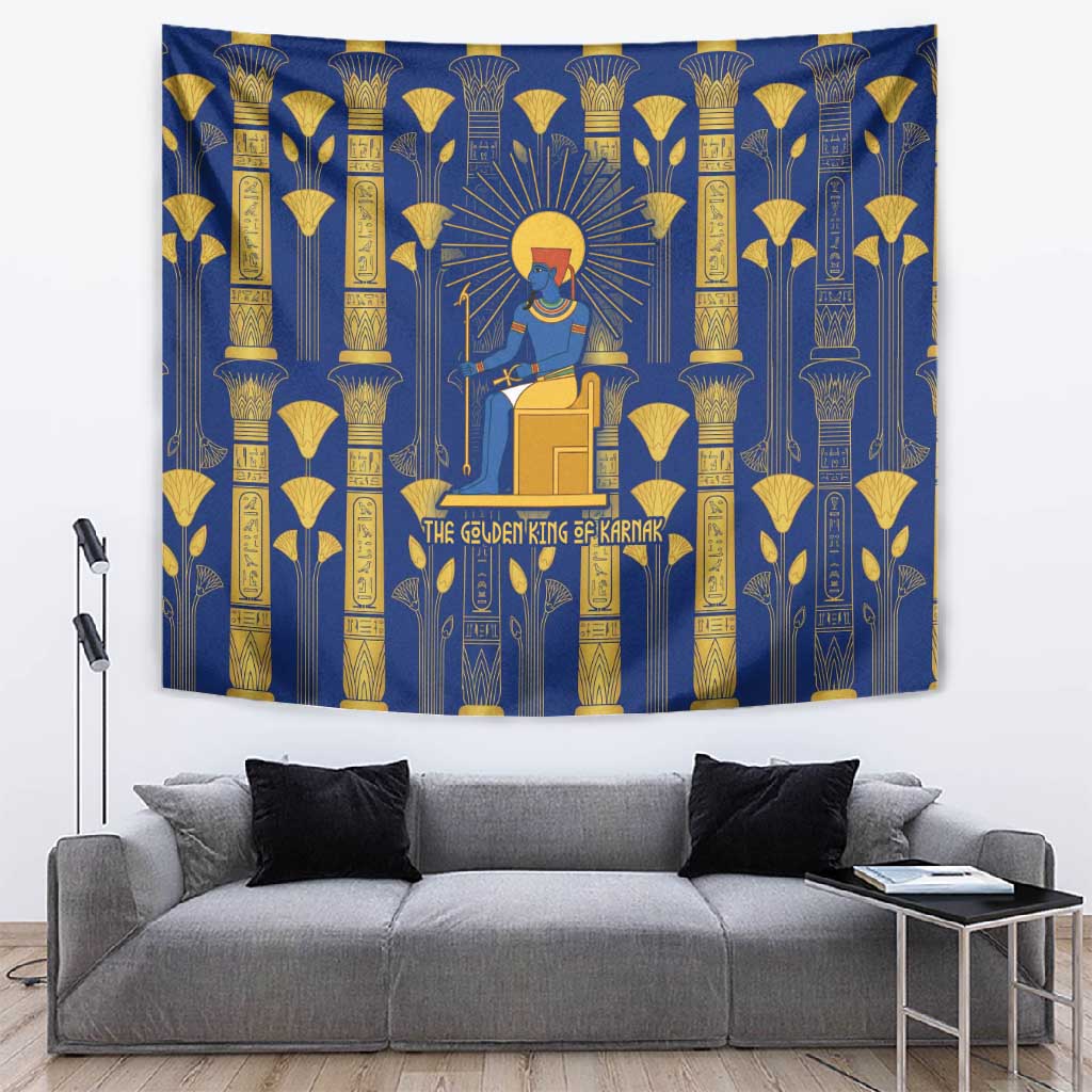 Amun Tapestry Ancient Egyptian Hieroglyphic, Pharaoh and Scarab - Wonder Print Shop