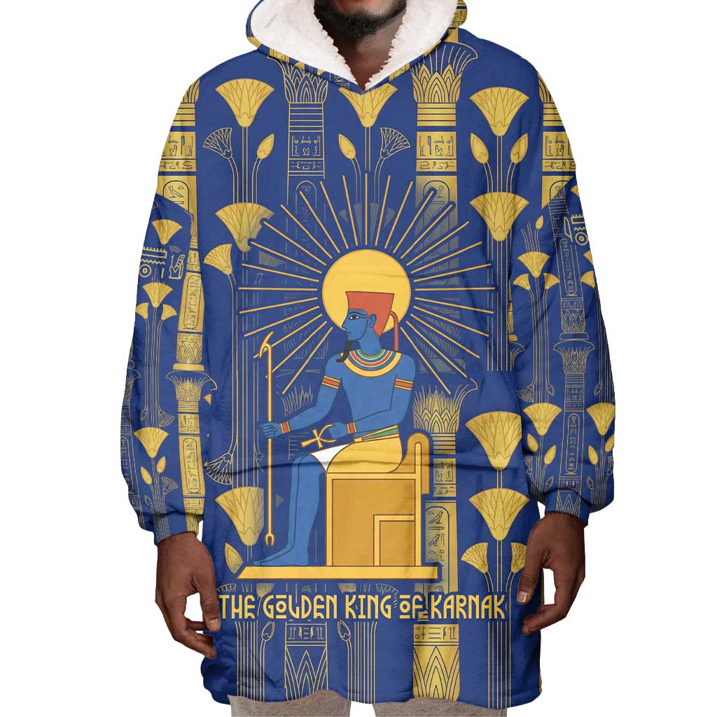 Amun Wearable Blanket Hoodie Ancient Egyptian Hieroglyphic, Pharaoh and Scarab - Wonder Print Shop
