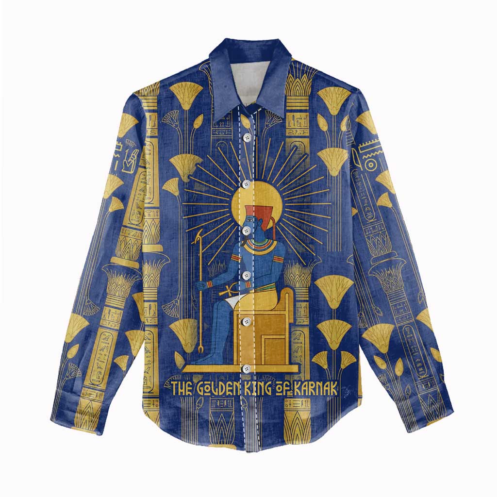 Amun Women Casual Shirt Ancient Egyptian Hieroglyphic, Pharaoh and Scarab - Wonder Print Shop