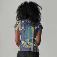 Amun Women V-Neck T-Shirt Ancient Egyptian Hieroglyphic, Pharaoh and Scarab - Wonder Print Shop