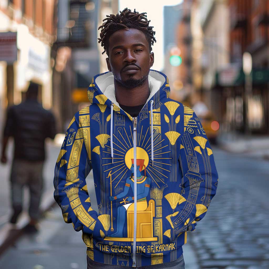 Amun Zip Hoodie Ancient Egyptian Hieroglyphic, Pharaoh and Scarab - Wonder Print Shop