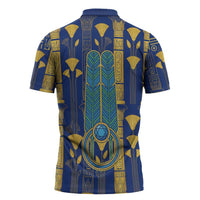 Amun Zipper Polo Shirt Ancient Egyptian Hieroglyphic, Pharaoh and Scarab - Wonder Print Shop