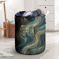 Amun Ancient Egyptian Laundry Basket with Mystical Smoke Swirl Pattern, Fiery Ram Head, and Hieroglyphic - Wonder Print Shop