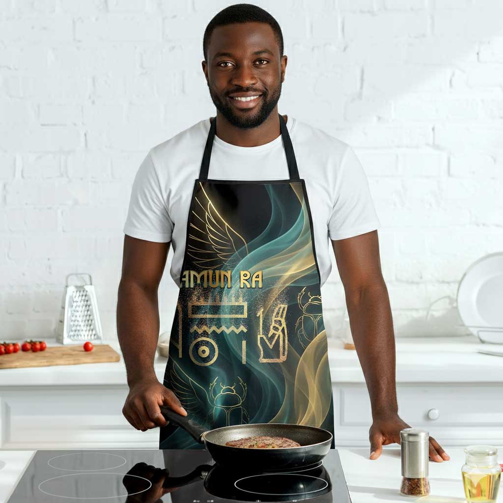 Amun Ancient Egyptian Apron with Mystical Smoke Swirl Pattern, Fiery Ram Head, and Hieroglyphic - Wonder Print Shop