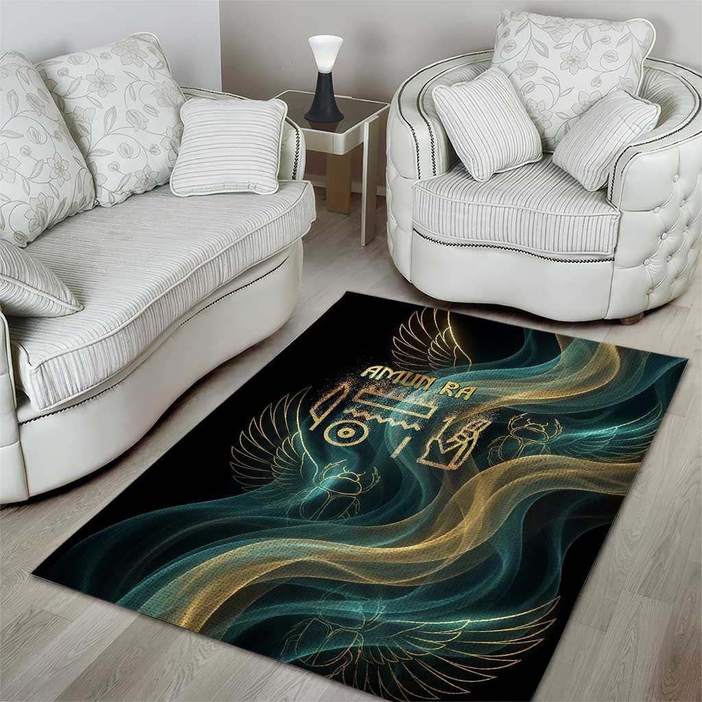 Amun Ancient Egyptian Area Rug with Mystical Smoke Swirl Pattern, Fiery Ram Head, and Hieroglyphic - Wonder Print Shop