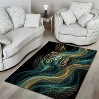 Amun Ancient Egyptian Area Rug with Mystical Smoke Swirl Pattern, Fiery Ram Head, and Hieroglyphic - Wonder Print Shop