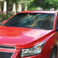 Amun Ancient Egyptian Auto Sun Shade with Mystical Smoke Swirl Pattern, Fiery Ram Head, and Hieroglyphic - Wonder Print Shop