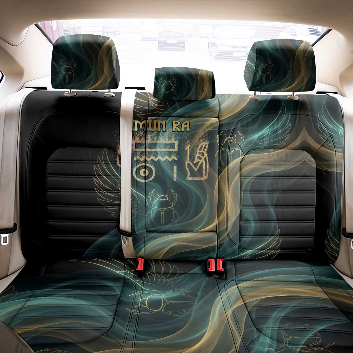 Amun Ancient Egyptian Back Car Seat Cover with Mystical Smoke Swirl Pattern, Fiery Ram Head, and Hieroglyphic - Wonder Print Shop