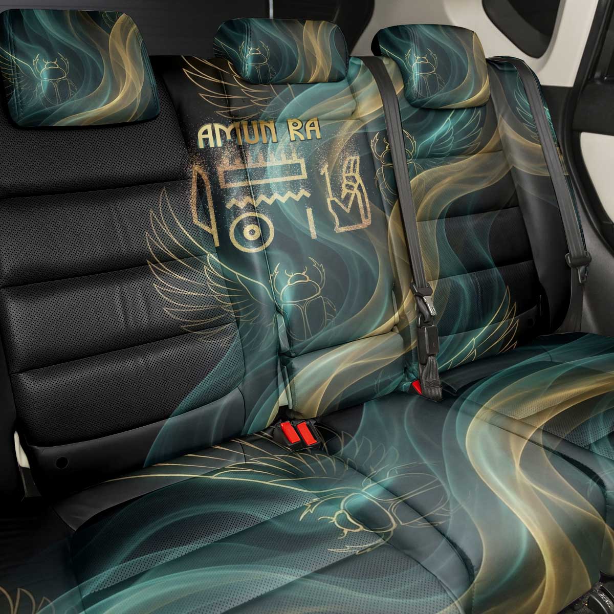Amun Ancient Egyptian Back Car Seat Cover with Mystical Smoke Swirl Pattern, Fiery Ram Head, and Hieroglyphic - Wonder Print Shop