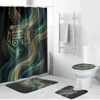 Amun Ancient Egyptian Bathroom Set with Mystical Smoke Swirl Pattern, Fiery Ram Head, and Hieroglyphic - Wonder Print Shop