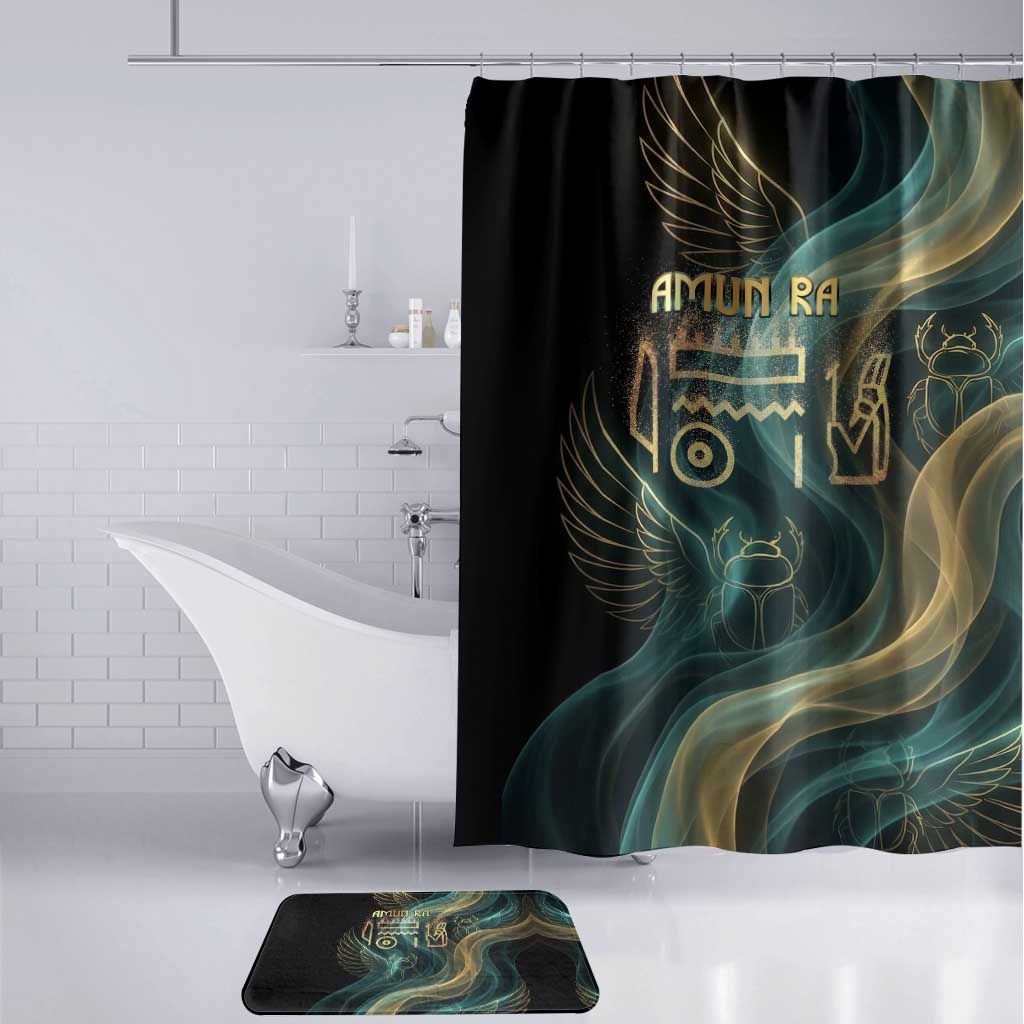 Amun Ancient Egyptian Bathroom Set with Mystical Smoke Swirl Pattern, Fiery Ram Head, and Hieroglyphic - Wonder Print Shop