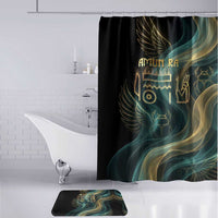 Amun Ancient Egyptian Bathroom Set with Mystical Smoke Swirl Pattern, Fiery Ram Head, and Hieroglyphic - Wonder Print Shop