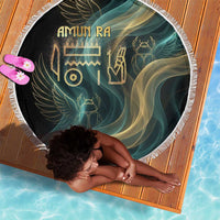 Amun Ancient Egyptian Beach Blanket with Mystical Smoke Swirl Pattern, Fiery Ram Head, and Hieroglyphic - Wonder Print Shop