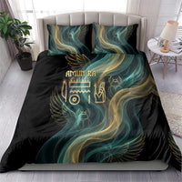 Amun Ancient Egyptian Bedding Set with Mystical Smoke Swirl Pattern, Fiery Ram Head, and Hieroglyphic - Wonder Print Shop