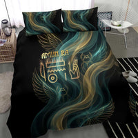 Amun Ancient Egyptian Bedding Set with Mystical Smoke Swirl Pattern, Fiery Ram Head, and Hieroglyphic - Wonder Print Shop