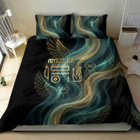 Amun Ancient Egyptian Bedding Set with Mystical Smoke Swirl Pattern, Fiery Ram Head, and Hieroglyphic - Wonder Print Shop