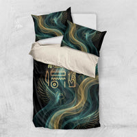 Amun Ancient Egyptian Bedding Set with Mystical Smoke Swirl Pattern, Fiery Ram Head, and Hieroglyphic - Wonder Print Shop