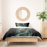 Amun Ancient Egyptian Bedding Set with Mystical Smoke Swirl Pattern, Fiery Ram Head, and Hieroglyphic - Wonder Print Shop