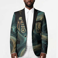 Amun Ancient Egyptian Blazer with Mystical Smoke Swirl Pattern, Fiery Ram Head, and Hieroglyphic - Wonder Print Shop