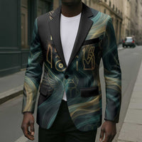 Amun Ancient Egyptian Blazer with Mystical Smoke Swirl Pattern, Fiery Ram Head, and Hieroglyphic - Wonder Print Shop