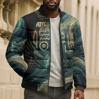 Amun Ancient Egyptian Bomber Puffer Jacket with Mystical Smoke Swirl Pattern, Fiery Ram Head, and Hieroglyphic - Wonder Print Shop