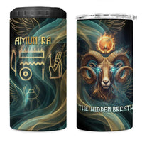 Amun Ancient Egyptian 4 in 1 Can Cooler Tumbler with Mystical Smoke Swirl Pattern, Fiery Ram Head, and Hieroglyphic - Wonder Print Shop
