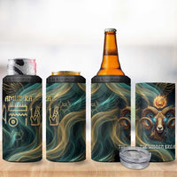 Amun Ancient Egyptian 4 in 1 Can Cooler Tumbler with Mystical Smoke Swirl Pattern, Fiery Ram Head, and Hieroglyphic - Wonder Print Shop