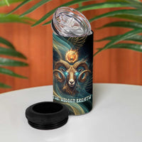 Amun Ancient Egyptian 4 in 1 Can Cooler Tumbler with Mystical Smoke Swirl Pattern, Fiery Ram Head, and Hieroglyphic - Wonder Print Shop