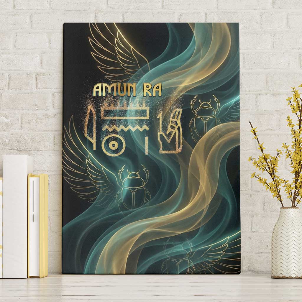 Amun Ancient Egyptian Canvas Wall Art with Mystical Smoke Swirl Pattern, Fiery Ram Head, and Hieroglyphic - Wonder Print Shop