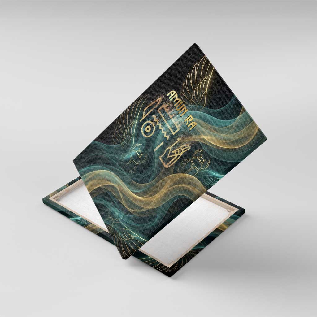 Amun Ancient Egyptian Canvas Wall Art with Mystical Smoke Swirl Pattern, Fiery Ram Head, and Hieroglyphic - Wonder Print Shop