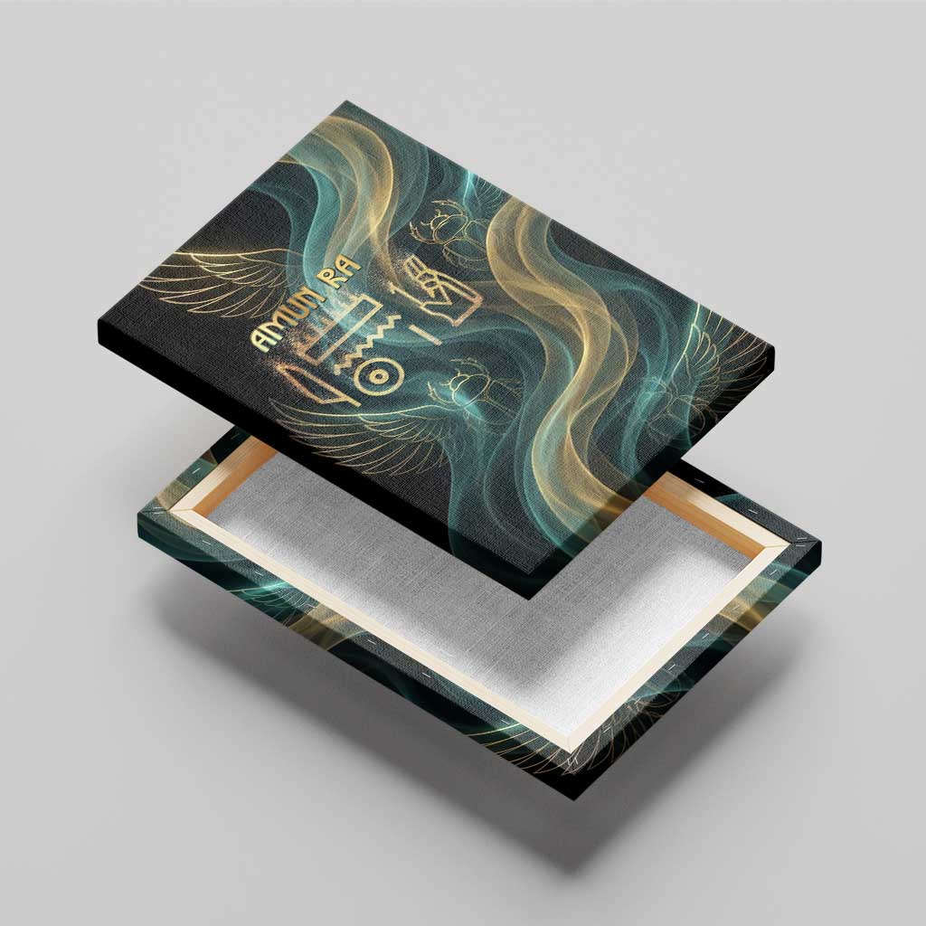 Amun Ancient Egyptian Canvas Wall Art with Mystical Smoke Swirl Pattern, Fiery Ram Head, and Hieroglyphic - Wonder Print Shop